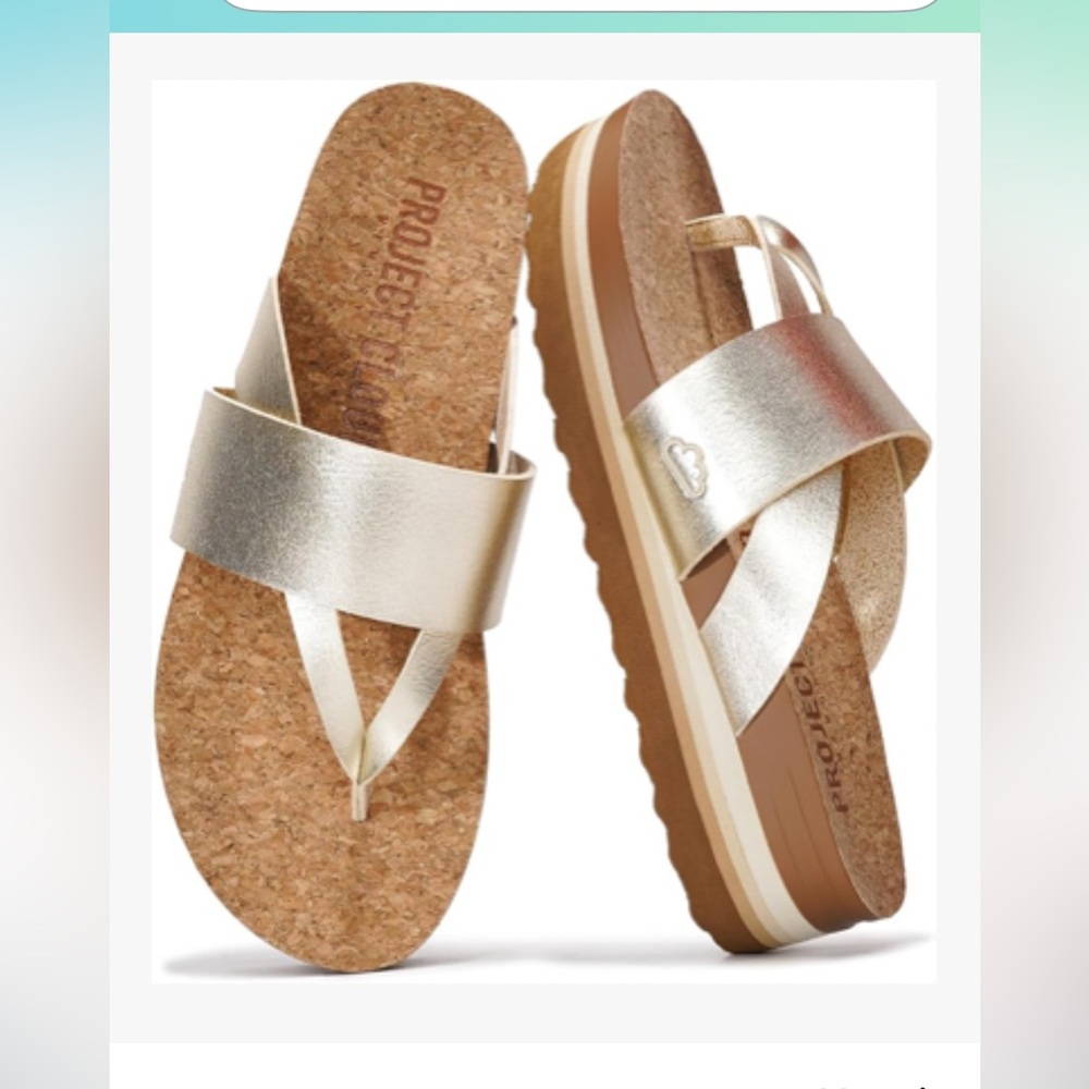 Project Delray Gold Metallic Cork Platform Sandals